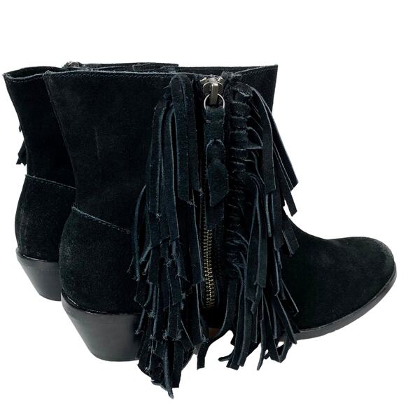 Cynthia Vincent Nibble Fringe Suede Ankle Heeled Bootie in Black, Size 8.5 - Picture 6 of 16